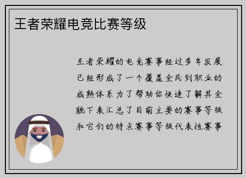 王者荣耀电竞比赛等级